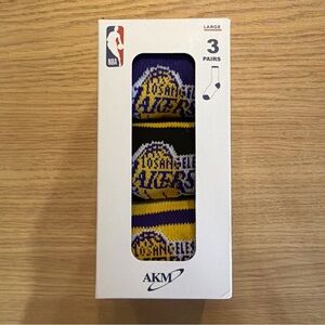 Los Angeles Lakers Socks AKM Officially Licensed Purple 3 Pairs Large Brand New